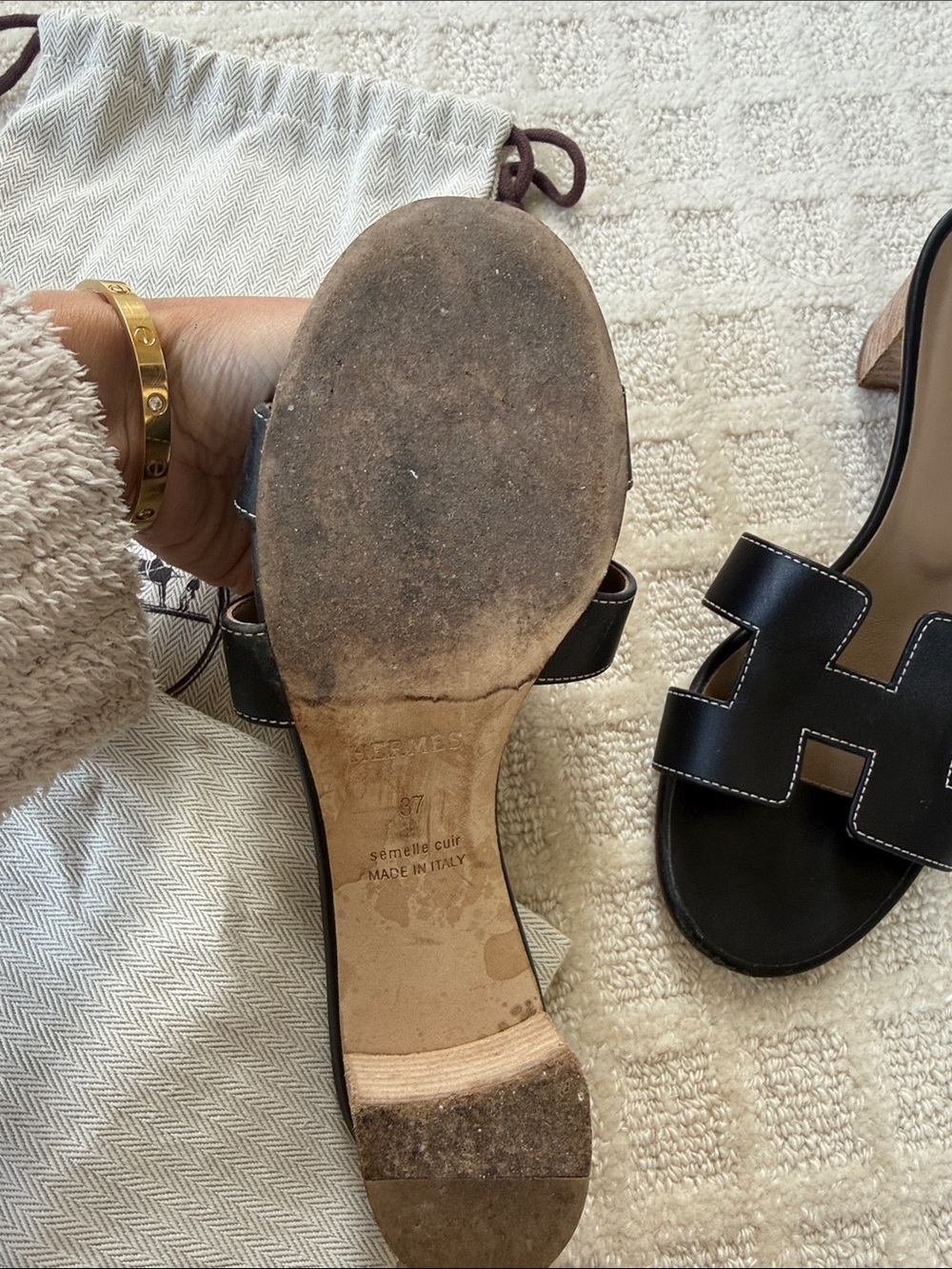 Hermes Oasis Black Sandal Size 37 - Picture 3 of 3